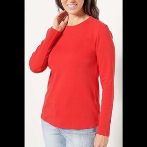 Isaac Mizrahi Live! Essentials Crew-Neck Long-Sleeve Top Hot Chili Red - Regular